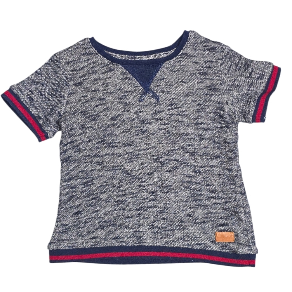 7 For All Mankind Navy Marled Short Sleeve Shirt with Red Trim - Boys 3T